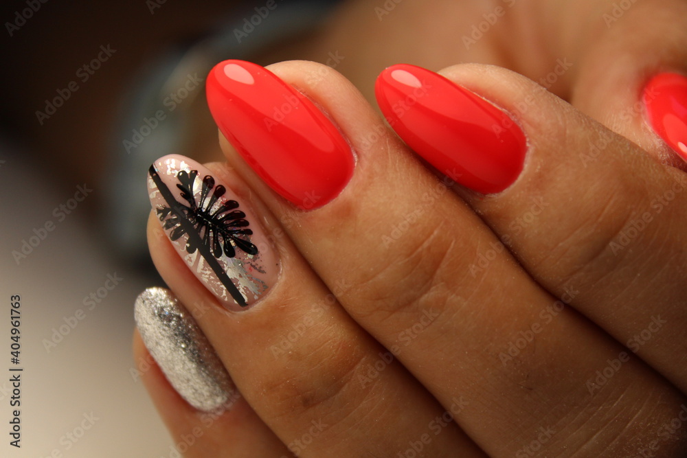 glamorous beautiful manicure on a trendy texture glamorous beautiful manicure on a trendy texture