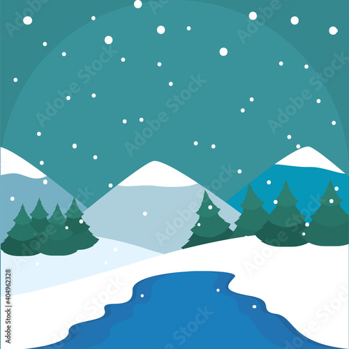 Winter landscape background. Natural scenery - Vector illustration