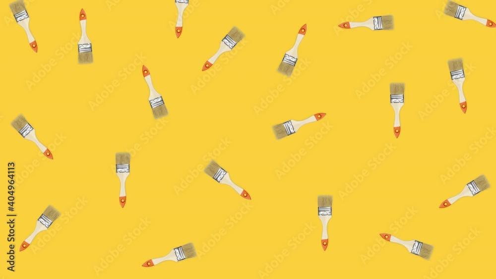seamless looping animation with many paint brushes that wiggle close-up against a yellow background seamless looping animation with many paint brushes that wiggle close-up against a yellow background