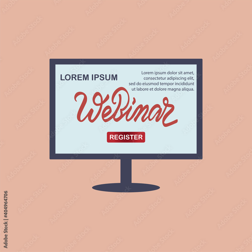 Vector illustration of webinar lettering for banner, flyer, poster, event promotion, advertisement design. Handwritten text for template, billboard, print for advertising educational activity
