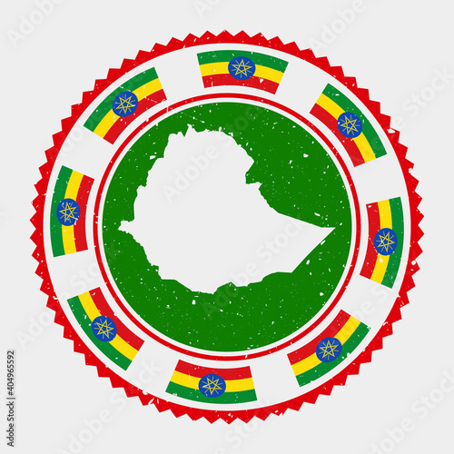 Ethiopia grunge stamp. Round logo with map and flag of Ethiopia. Country stamp. Vector illustration.