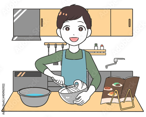 料理　かき混ぜる　男性