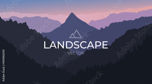 Vector landscape with silhouettes of mountains. Nature background.