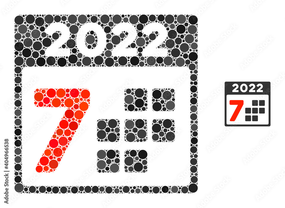 Obraz na plátně 2022 year 7 days collage of filled circles in various sizes and color tones