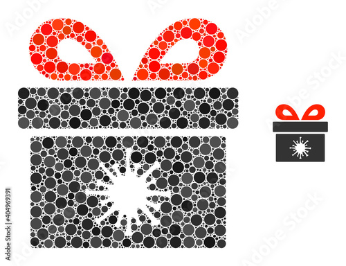 Virus pandorra box collage of dots in variable sizes and color tones. Vector round dots are composed into virus pandorra box mosaic. Virus pandorra box isolated on a white background. photo