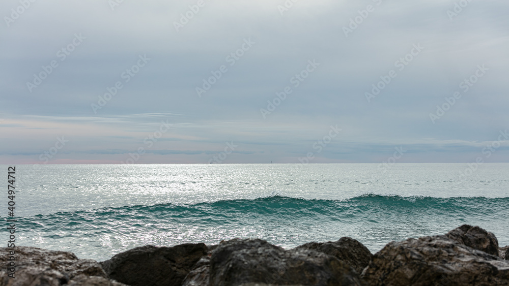 Winter sea and sky with clouds