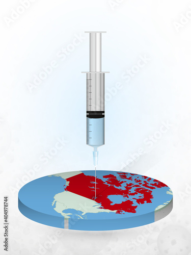 Vaccination of Canada, injection of a syringe into a map of Canada.