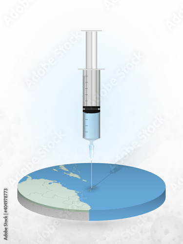 Vaccination of Dominica, injection of a syringe into a map of Dominica.