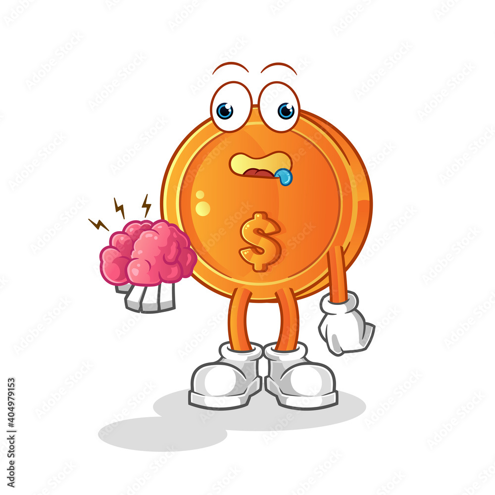 dollar coin no brain vector. cartoon character dollar coin no brain vector. cartoon character