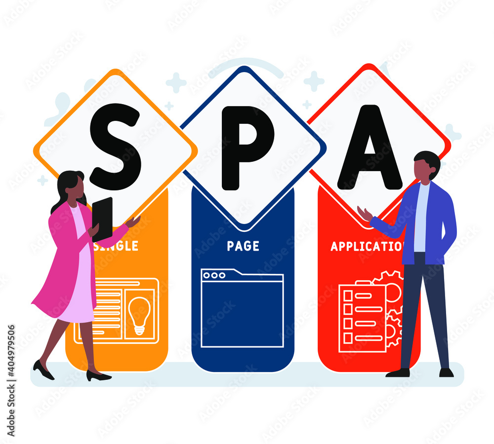 Flat design with people. SPA - Single Page Application acronym, business concept background. Vector illustration for website banner, marketing materials, business presentation, online advertising. Flat design with people. SPA - Single Page Application acronym, business concept background. Vector illustration for website banner, marketing materials, business presentation, online advertising.