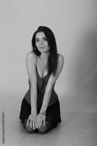 beautiful woman, portrait, monochrome, black and white, studio