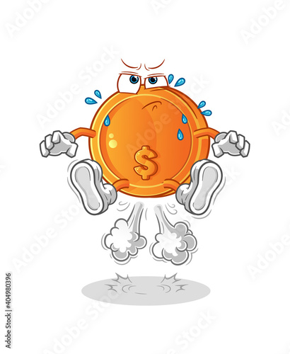  dollar coin fart jumping illustration. character vector
