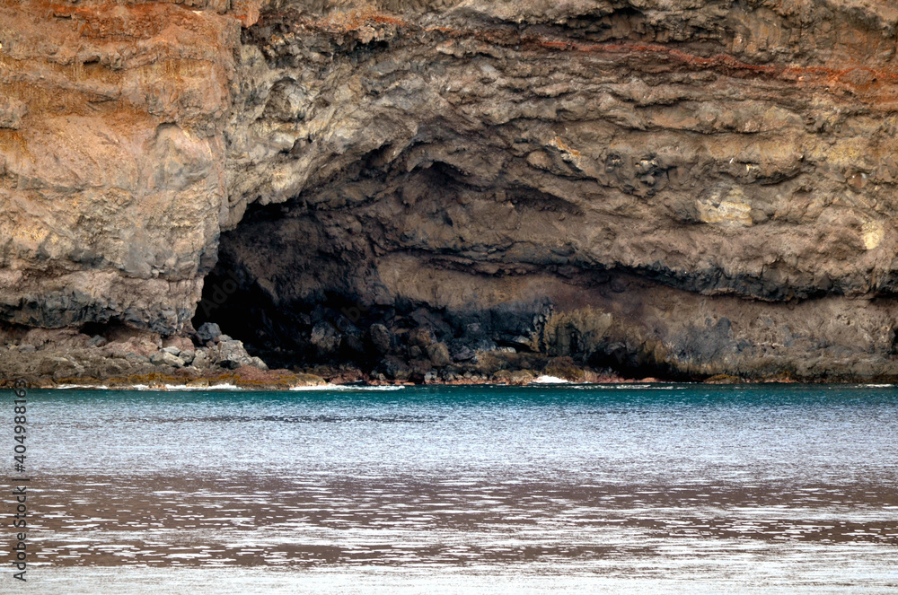 Ocean Grotto in the Steep Cliff Shore of  
Saint Helena Island