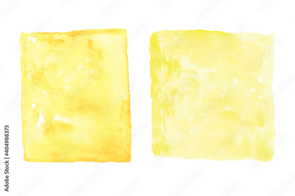 Illustraion watercolour design background, Yellow  square shape watercolor painting textured on white paper isolated on white background