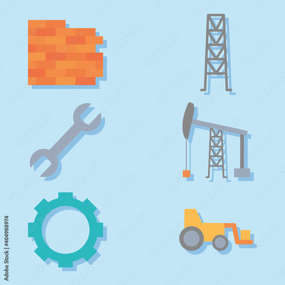 bricks wall and construction icon set, flat style bricks wall and construction icon set, flat style