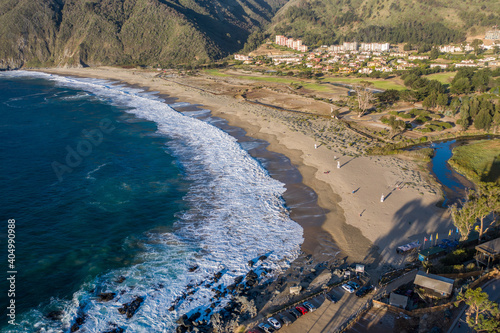 Aerial view of Playa Grande Beach at Quintay, Chile photo