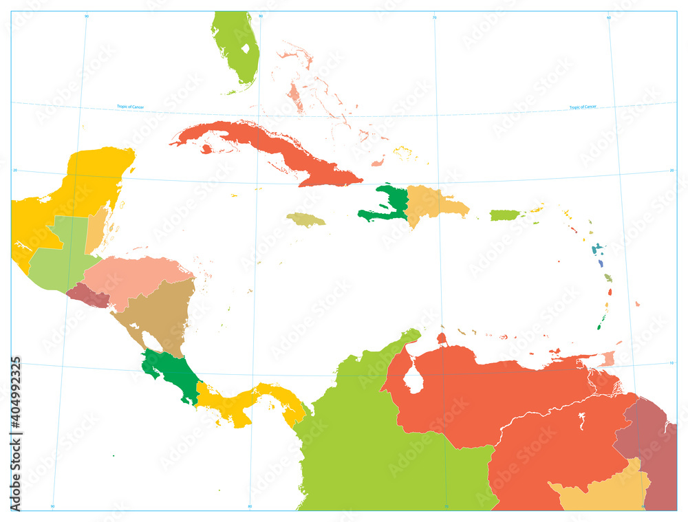 Obraz premium Political Map of the Caribbean isolated on white. No text