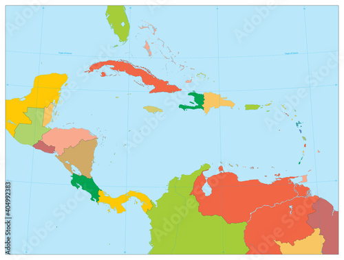 Political Map of the Caribbean. No text