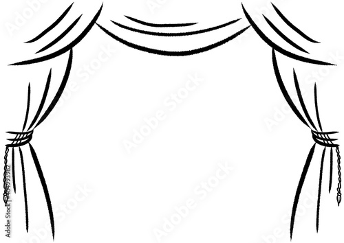 レトロなカーテン　手描きタッチ　線画