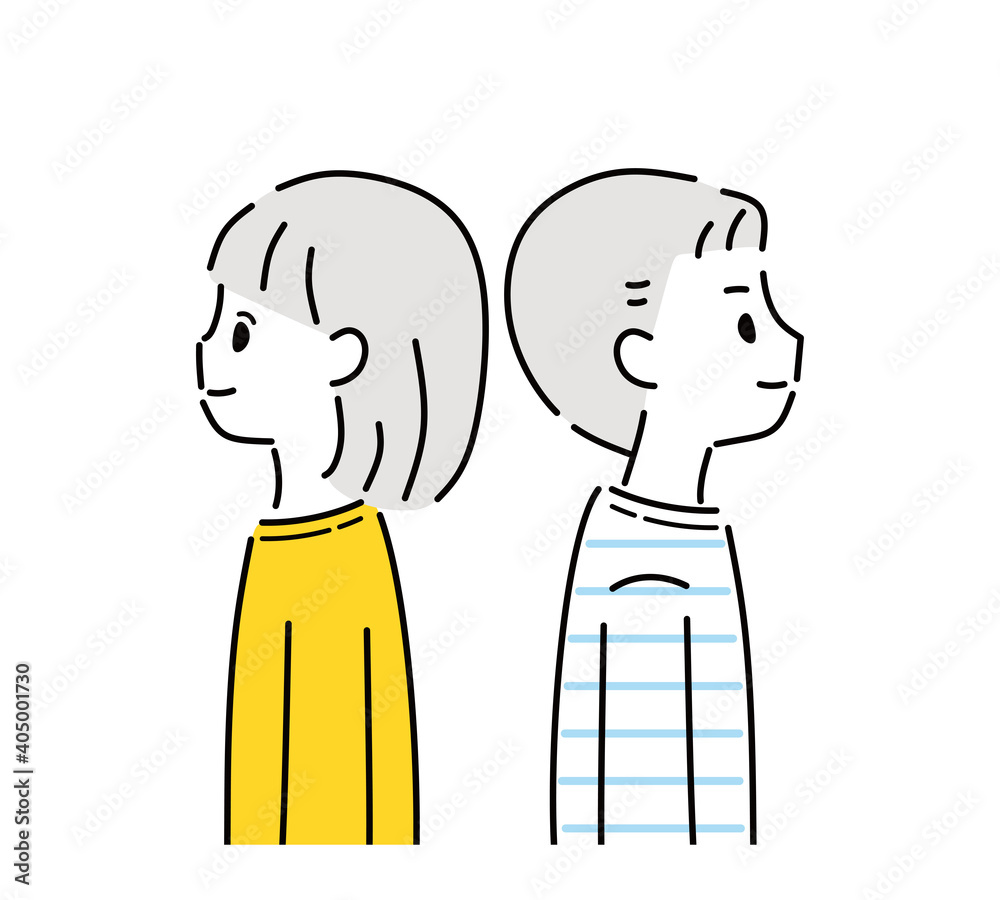 背中合わせのポジティブな男女