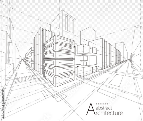 Architecture building construction perspective design,abstract modern urban building line drawing.