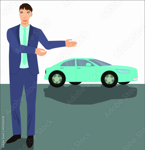 A man makes a presentation about a car.