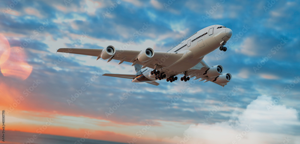 Obraz premium Plane and sky. 3D render and illustration.