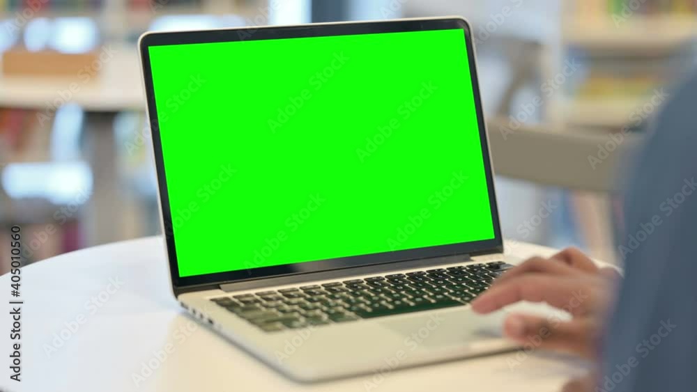 Male Hands Using Laptop with Green Chroma Key Screen, Close Up Male Hands Using Laptop with Green Chroma Key Screen, Close Up