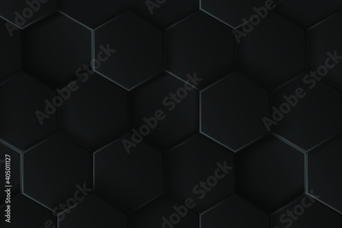 3D Black hexagons background. Futuristic technology concept. 3D Vector Technological Hexagonal Blocks Dark Gray Abstract Background. 3D Vector Dark Background.3D Vector illustration