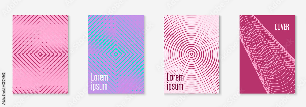 Set brochure. Minimalistic mobile screen, booklet, wallpaper, notebook layout. Purple and turquoise. Set brochure as minimalist trendy cover. Line geometric element. - obrazy, fototapety, plakaty 