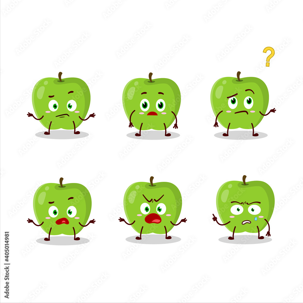 Obraz premium Cartoon character of new green apple with what expression