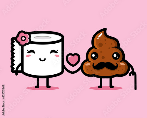 cute tissue and poop couple character design