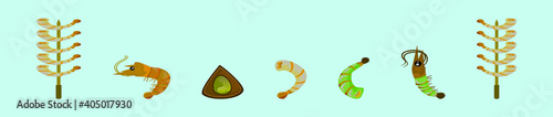set of prawns cartoon icon design template with various models. vector illustration isolated on blue background