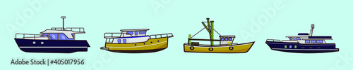 set of trawler cartoon icon design template with various models. vector illustration isolated on blue background