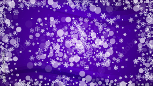 Winter border with ultraviolet snowflakes. New Year backdrop. Snow frame for flyer, gift card, invitation, business offer and ad. Christmas trendy background. Holiday frosty banner with winter border