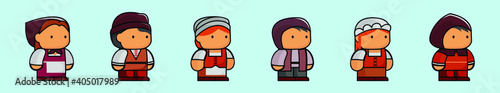 set of peasant cartoon icon design template with various models. vector illustration isolated on blue background
