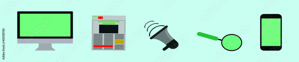 set of press release cartoon icon design template with various models. vector illustration isolated on blue background set of press release cartoon icon design template with various models. vector illustration isolated on blue background