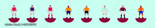 set of football player cartoon icon design template with various models. vector illustration isolated on blue background