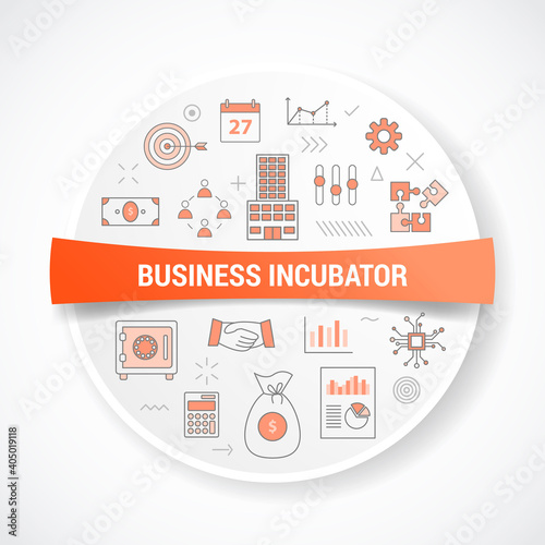 business incubator with icon concept with round or circle shape