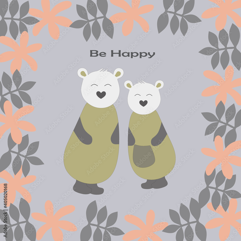 koalas couple with flower and leaf koalas couple with flower and leaf