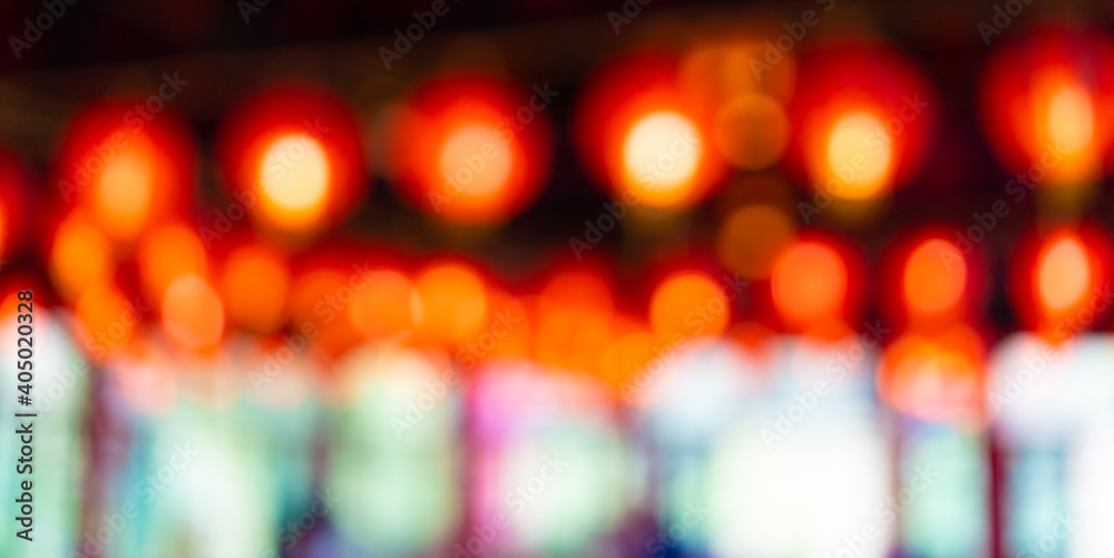 Fototapeta premium Chinese new year lanterns in china town.envelope money, Lanterns festive in restaurant background.Happy chinese new year during covid19 lockdown.stay safe home in holiday.Happy chinese banner image.