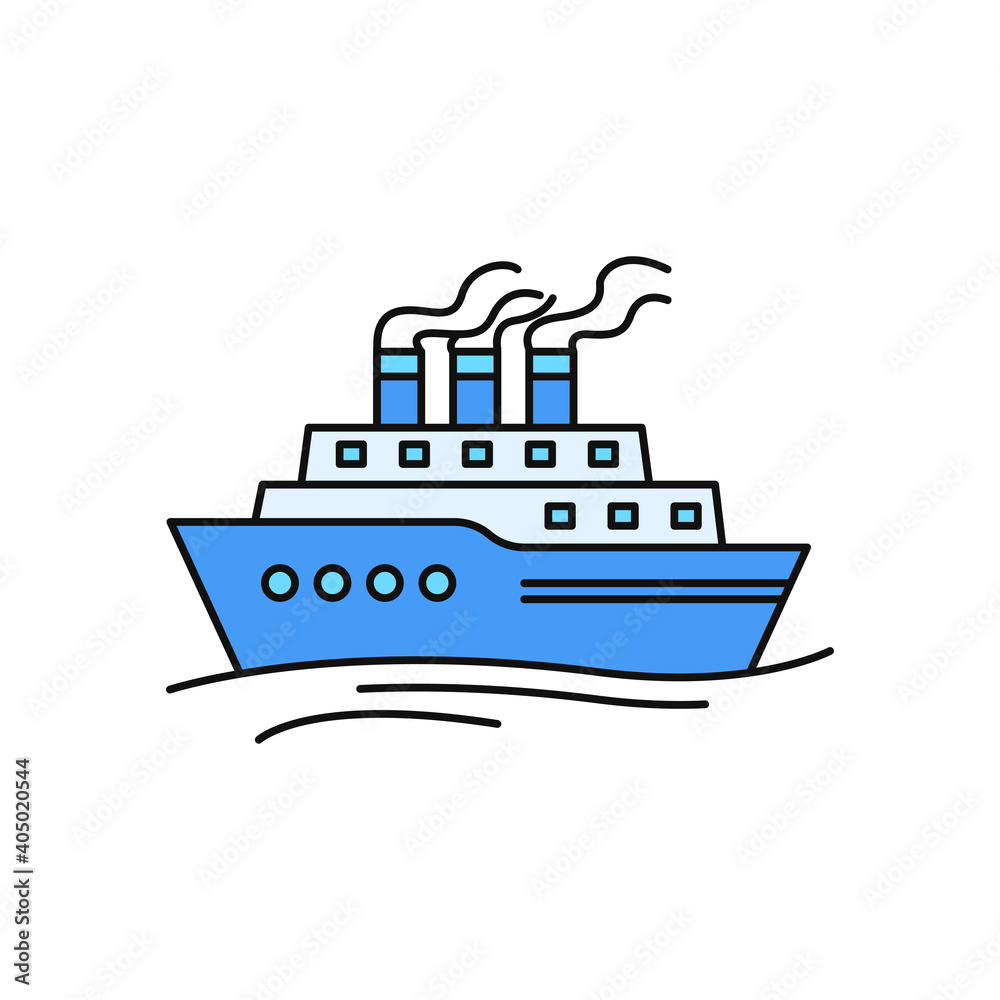 Ship vector illustration isolated on white background. Linear color style of ship icon
