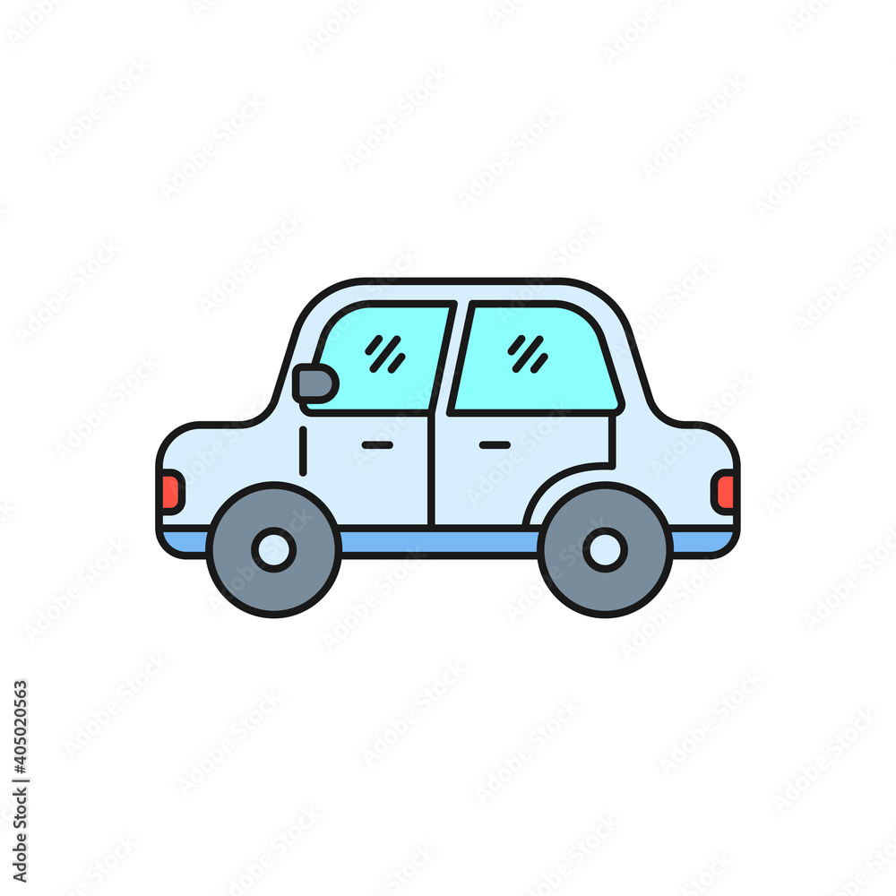 Simple car vector illustration isolated on white background. Linear color style of car icon Simple car vector illustration isolated on white background. Linear color style of car icon