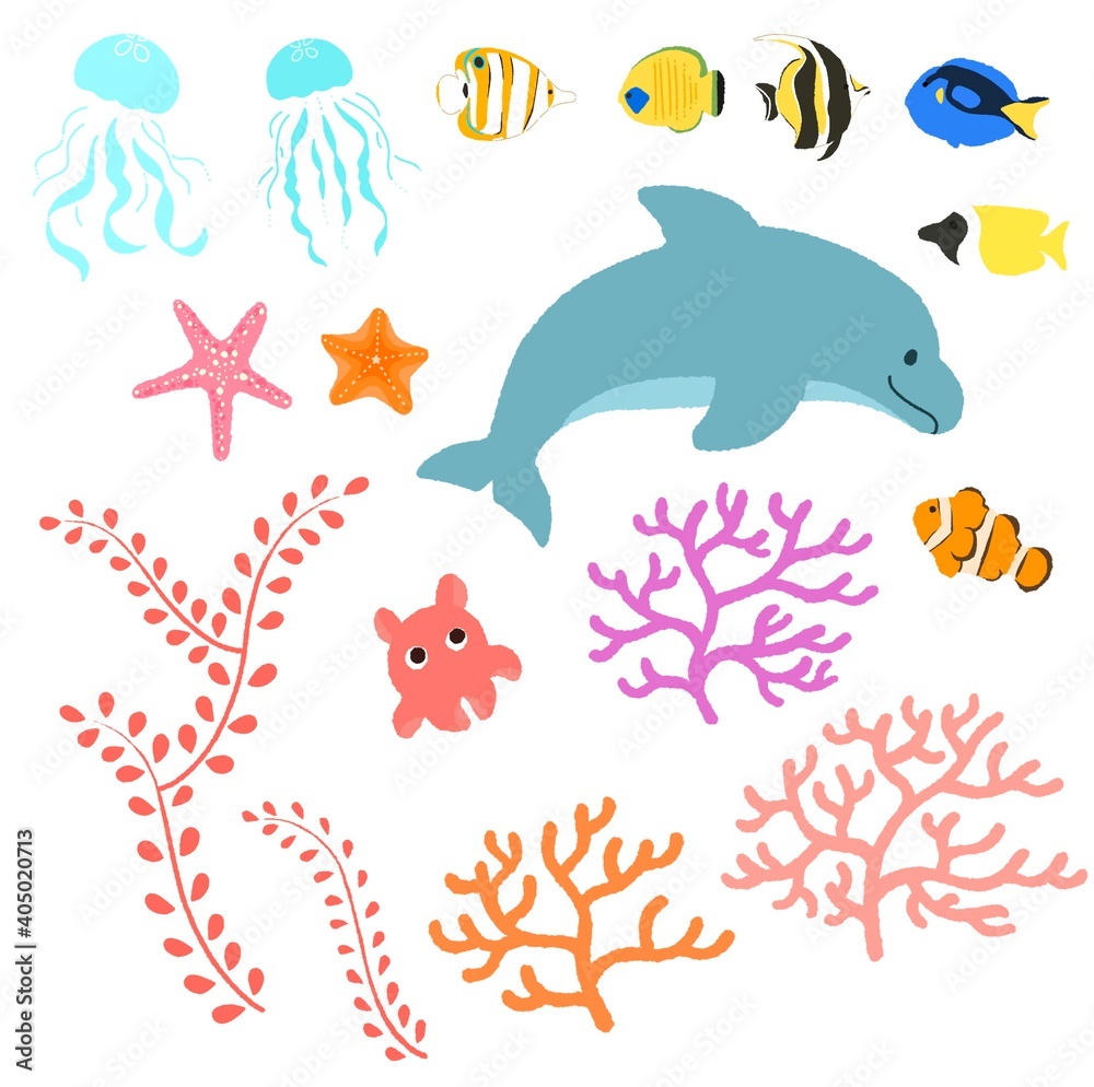 海の中の魚とイルカ 海の中の魚とイルカ