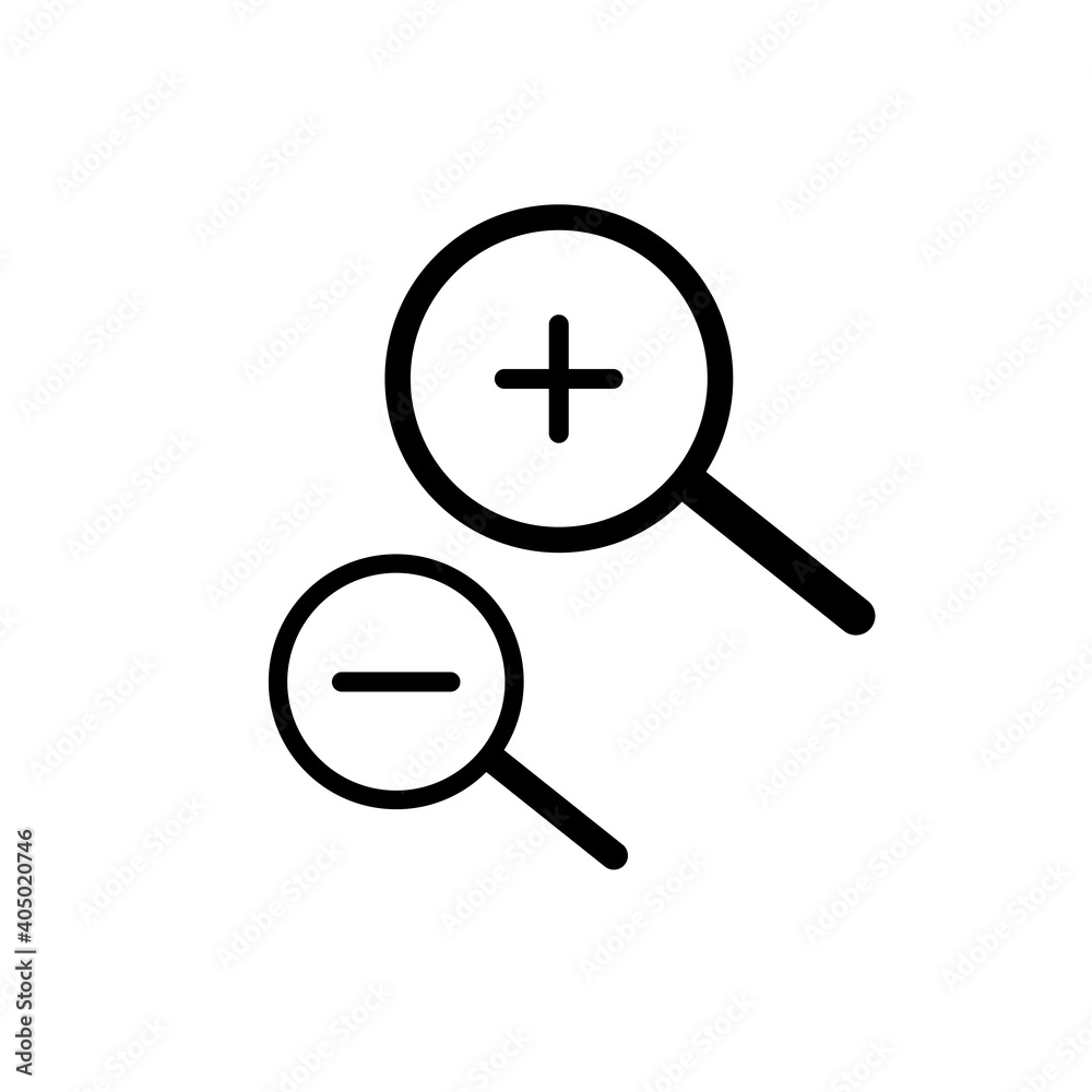Magnifier icon black thin line, plus and minus - vector illustration eps ten Magnifier icon black thin line, plus and minus - vector illustration eps ten