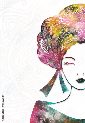 Illustrator drawing beautiful asian woman and hair style for abstract vintage backgrounds