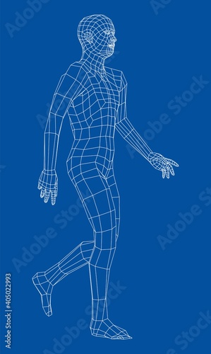 Wireframe walking man. Vector