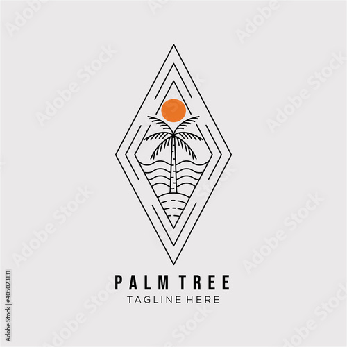 Palm tree line art logo vector illustration design. minimalist coconut tree outline symbol. palm tree badge icon