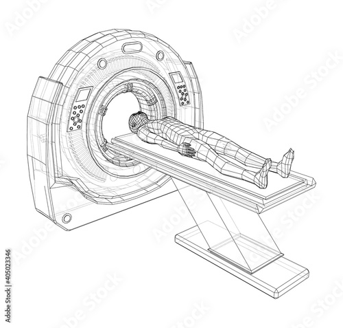 MRI machine scanning patient inside. Vector