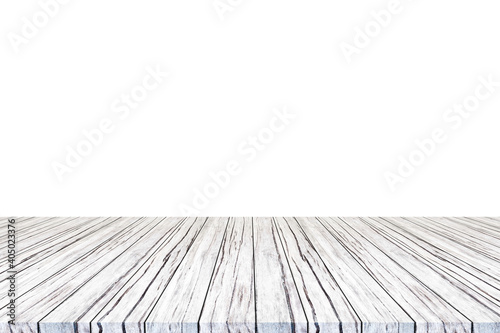 Empty wooden table  isolated on white background  used for display your products.
